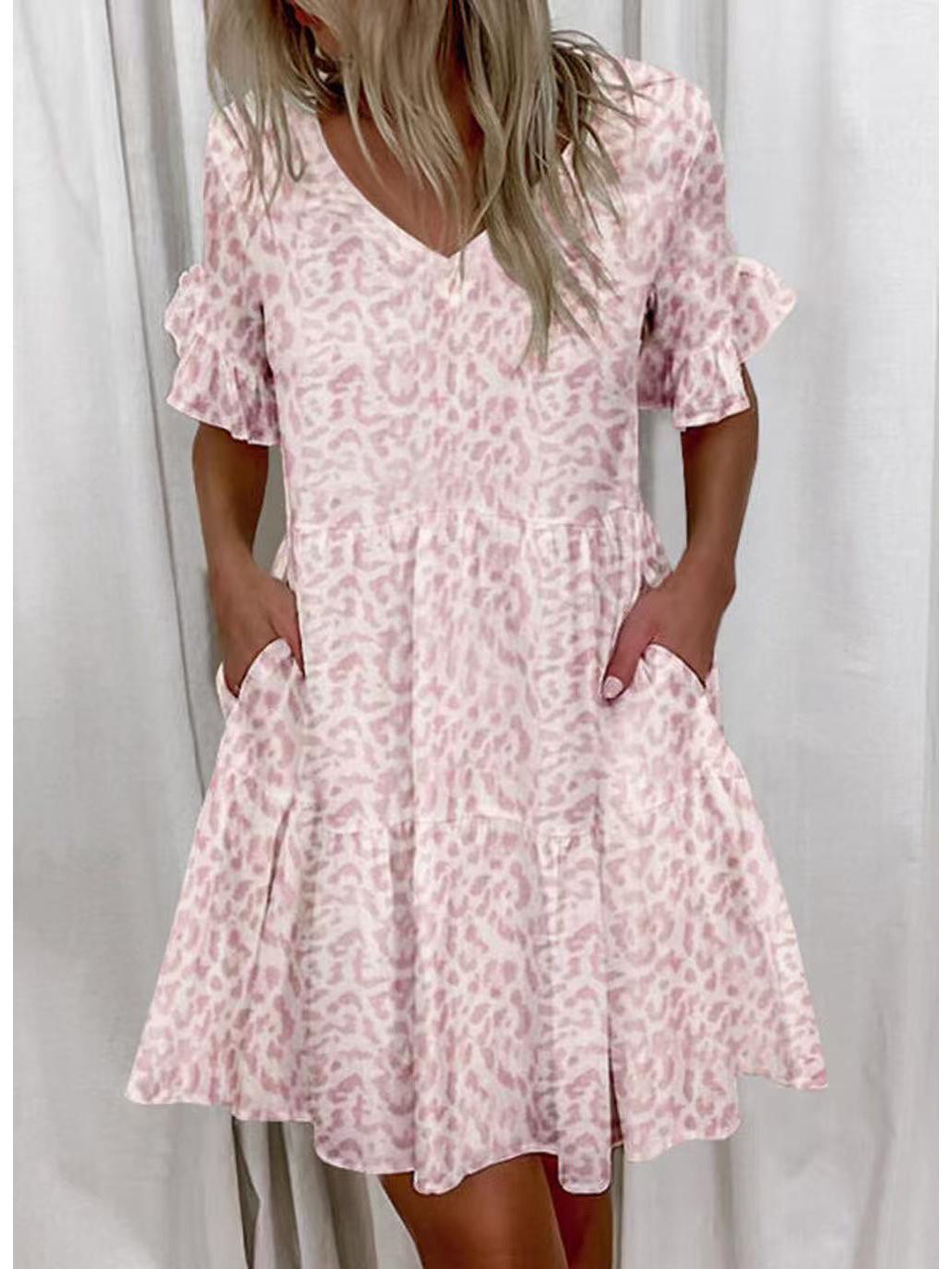 

2025 Spring/Summer Sweet V-Neck Printed Swing Dress - European & American Women s Fashion M