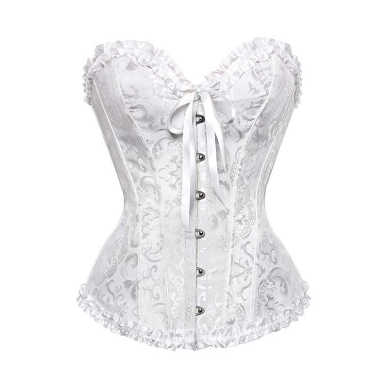 Damen Schnürung Sexy Blumig Gestärktes Korsett Überbrust Bodyformer Bustier Dessous Bodyshaper Top Korsetts Top S weiß