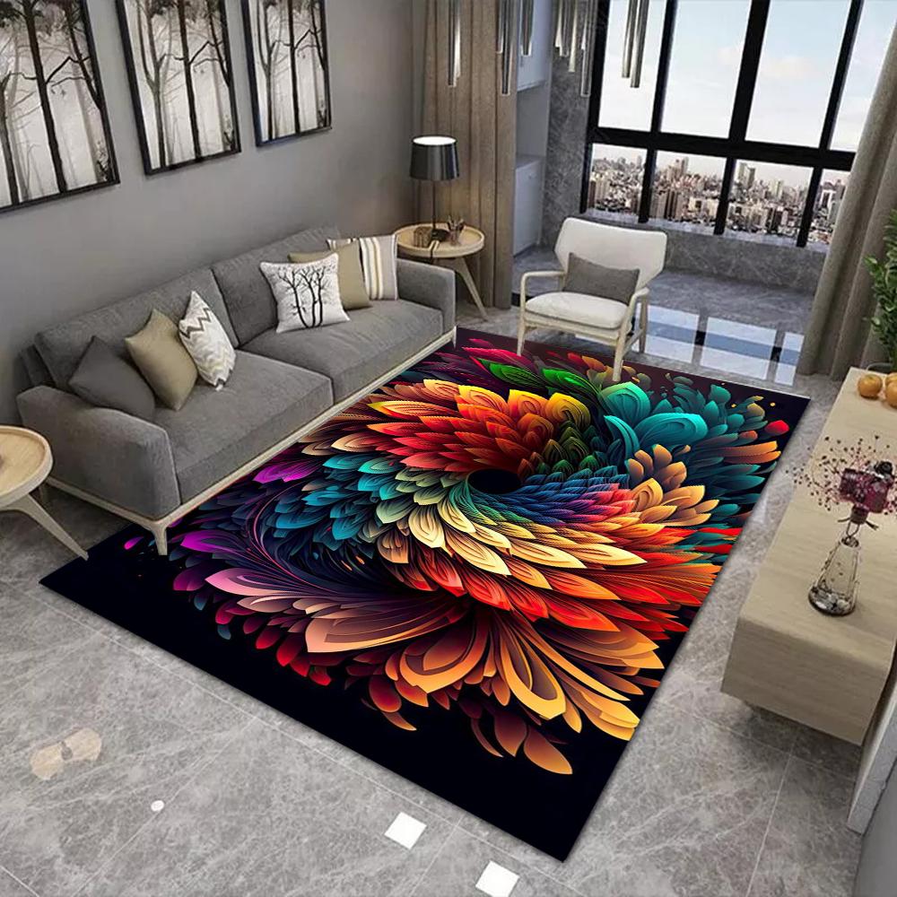 Rainbow Mandala Carpet Mat Rug Spiral Abstract Floral Black White Design Modern Living Room Home Decor Non-Slip Soft Floor Mat