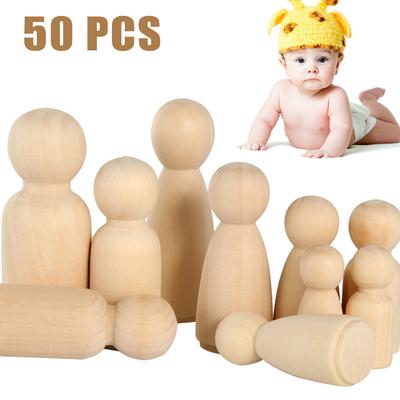 50 Stück Unbemalte Holzkegelpuppen Für DIY-Malerei Natürliche Holz-Kegelpuppen in 4 Größen Holzpuppenkörper Kegelpuppen Für Bastelarbeiten