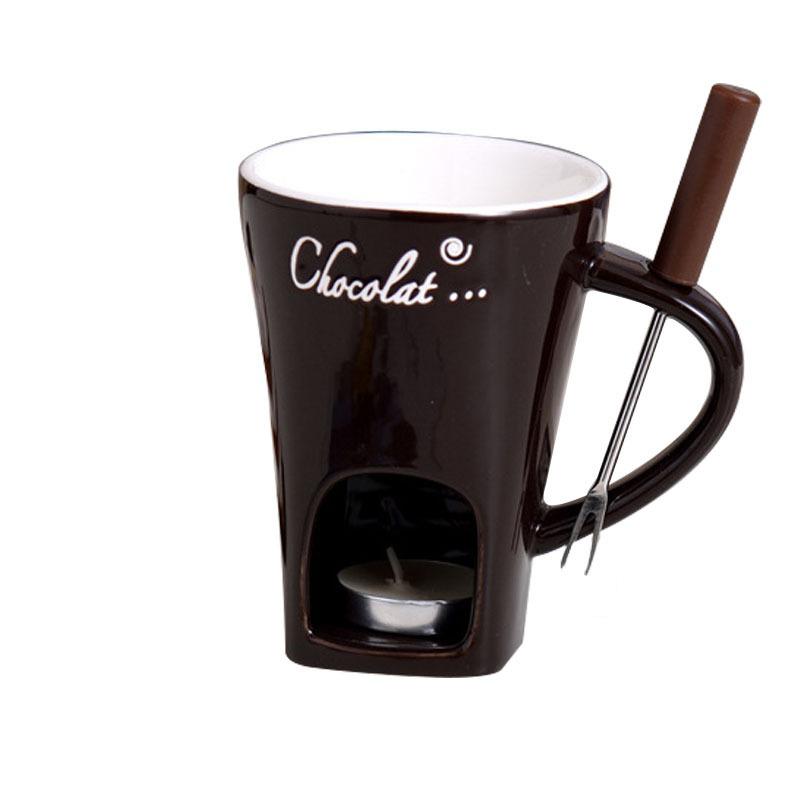 Chocolate Fondue Cup Creative Design Candle Heated Cup Melting Chocolate Mug High Quality Ceramic Hot Pot Set For Family Home