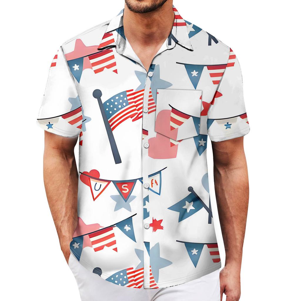 Men's Vintage Button Down Bowling Shirts Short Sleeve Summer Beach Shirt