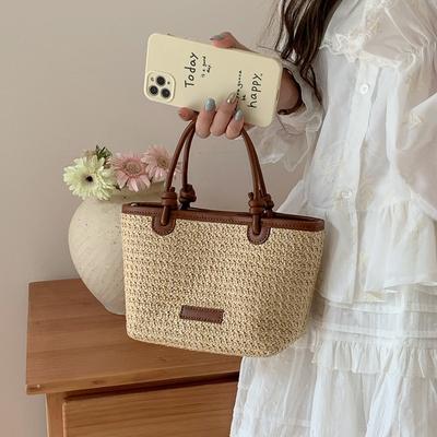Summer Vacation Beach Straw Woven Bag Handheld Crossbody Bag New Style Fashionable Rope Knotted Vegetable Basket Bag Woven Bag