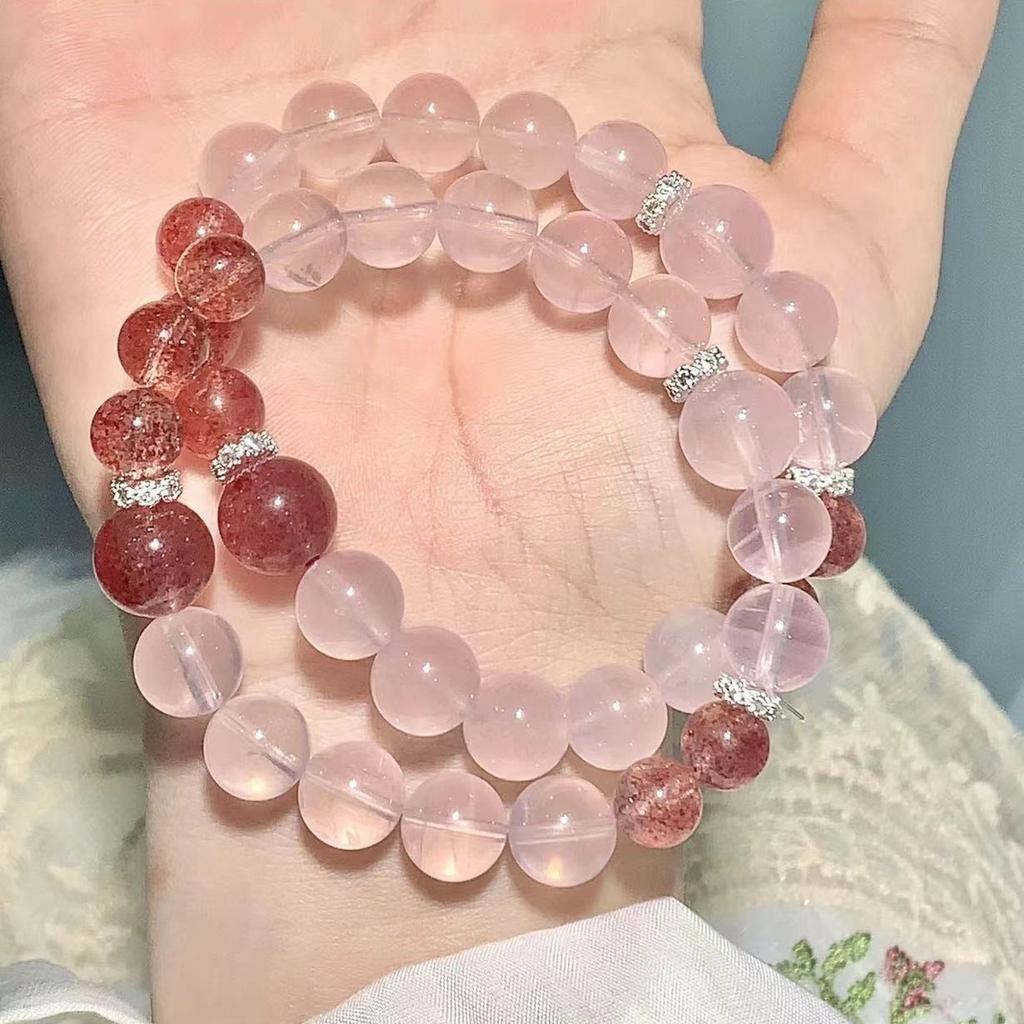 Originales Nischen-Design Natürliches Litschi-Rosa Kristallarmband Erdbeer-Kristallperlenarmband DIY-Kristallarmband wie auf Xiaohongshu gesehen