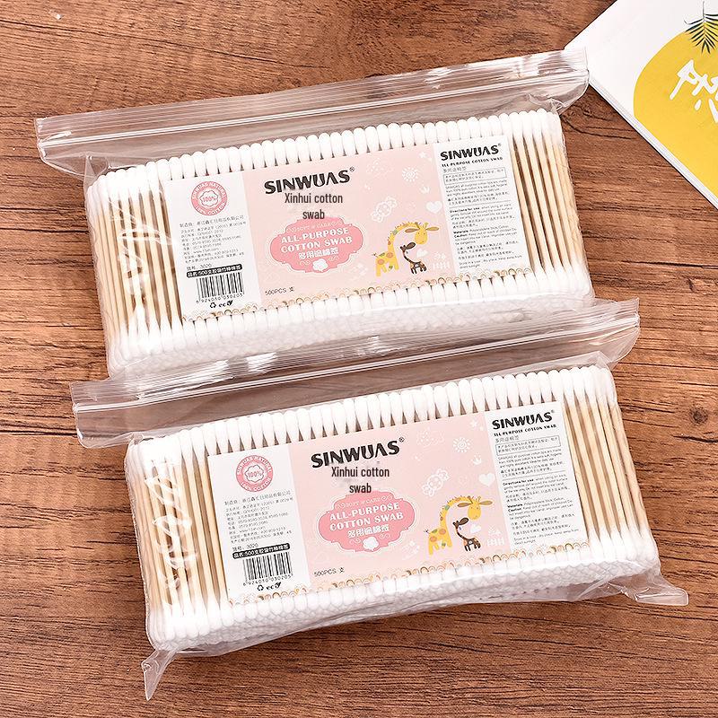 500 Wooden Double-Headed Cotton Swabs: Ideal for Ear Cleaning, Makeup Removal, and Precision Tasks.