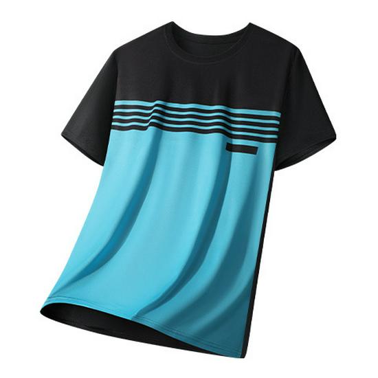 Men's Plus Size Ice Silk Color Block Round Neck T-Shirt - Cool Summer Sports Top