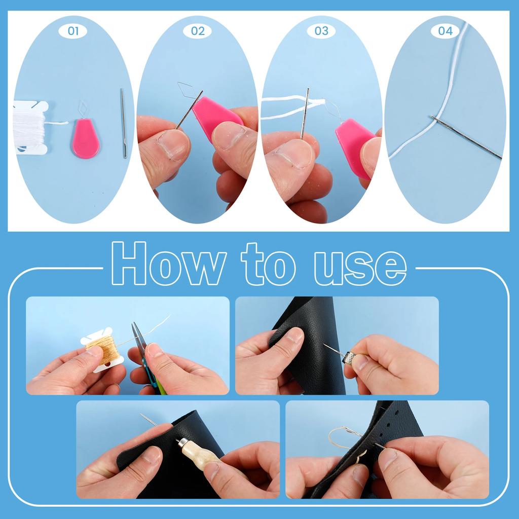 Lederpolster Reparatur Nähset, Schwerlast Nähset mit Ahle, Nahttrenner, Leder Handnähnadeln