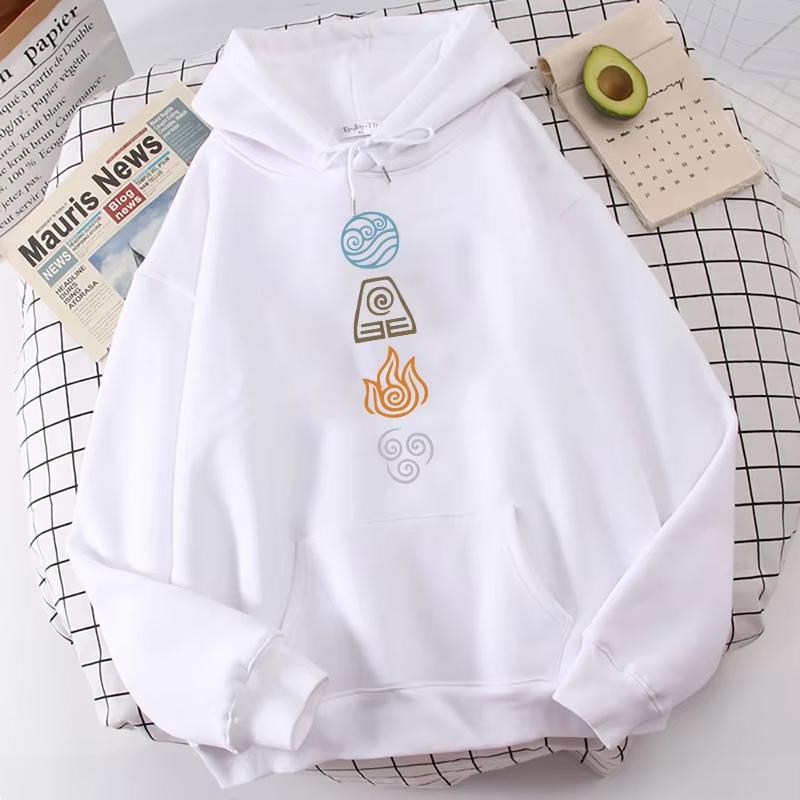 2025 Avatar The Last Airbender Hoodie Water Air Fire Earth Four Elements Print Black Anime Oversized Sweatshirts Harajuku Unisex