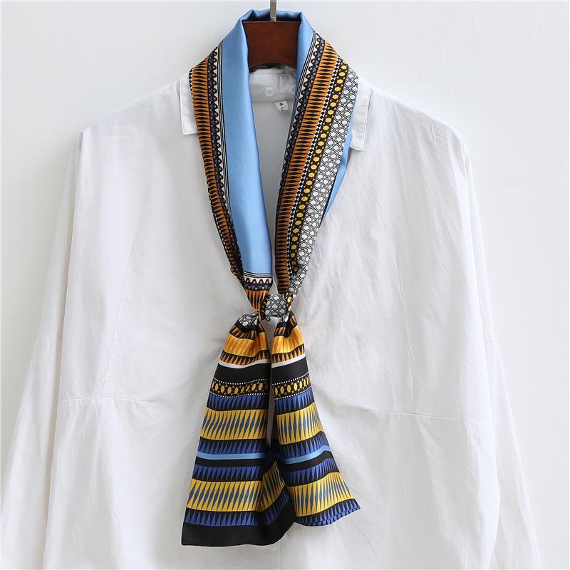 Thin and narrow long silk scarf Double-layer double-sided scarf Simulation silk female Korean version fashionable versatile decorative scarf literary