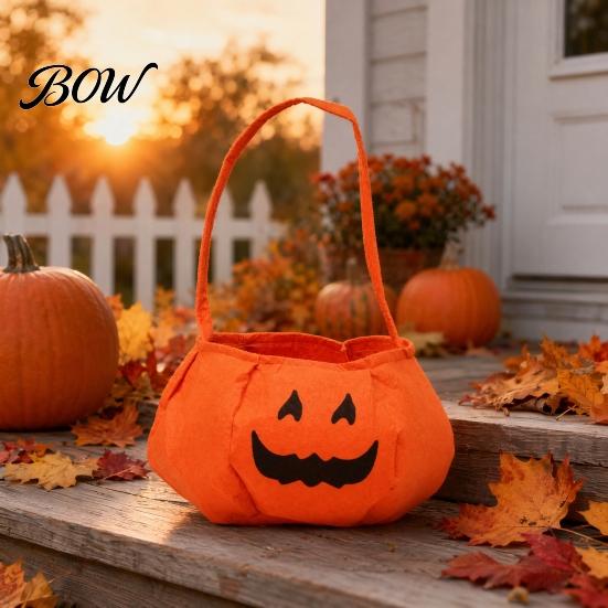 Large Capacity Candy Bag Halloween Pumpkin for Kids, Small Trick or Treat Bucket, Party Favor Soft Face Basket with Handle Decoration Holder Kids