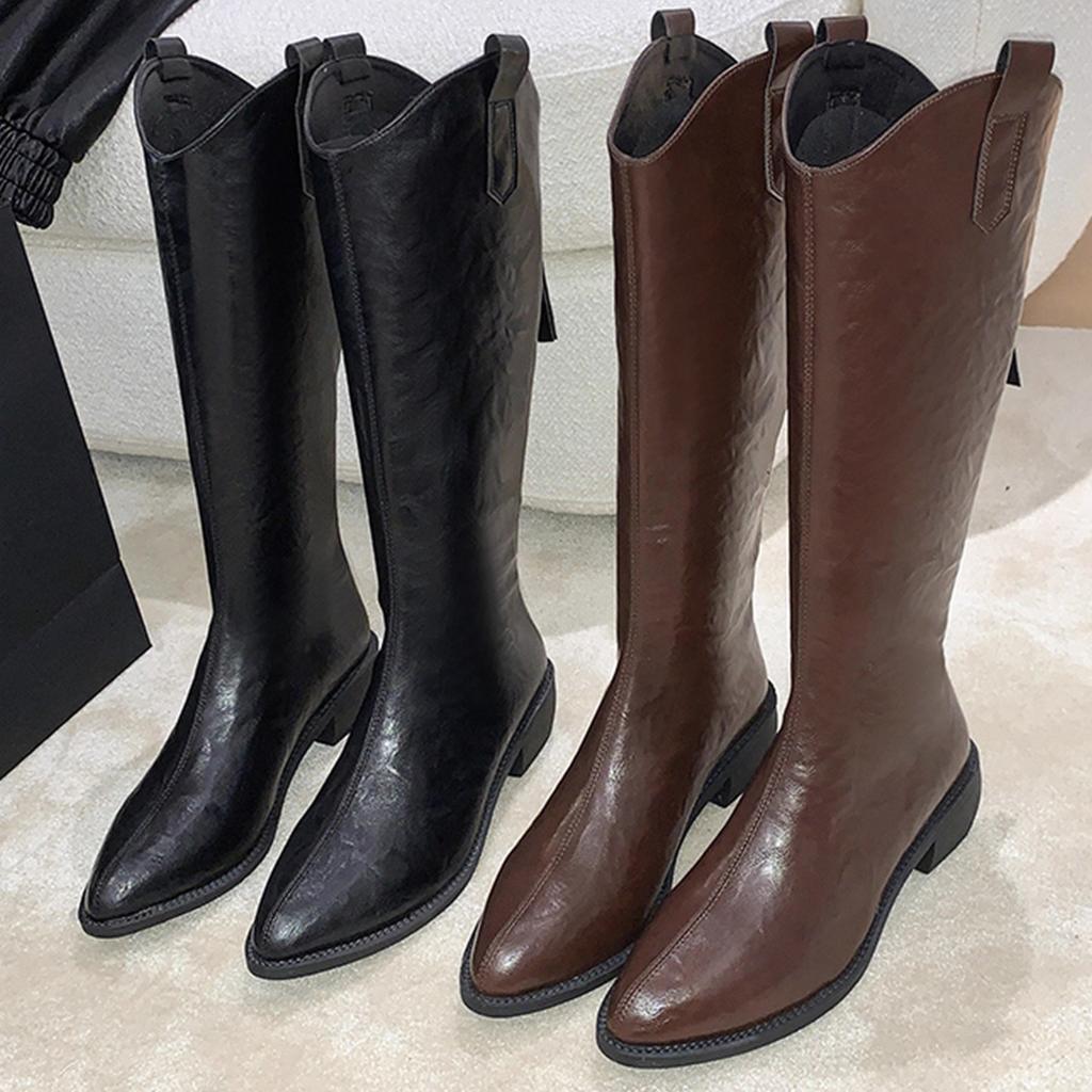 Yueyu versatile pointed boots women's 2025 spring and autumn new thick heel retro knight boots western cowboy boots