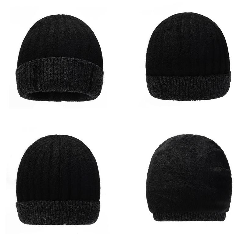 Winter Cashmere Wool Hat Warm Cold-Proof Knitted Hat Scarf Gloves Hat Three-Piece Set