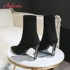 Fashion Aphixta Black Knitting Elastic Women Socks Boots Shoes Elegant Metal Thin High Heel Pointed Toe Ankle Boots for Women