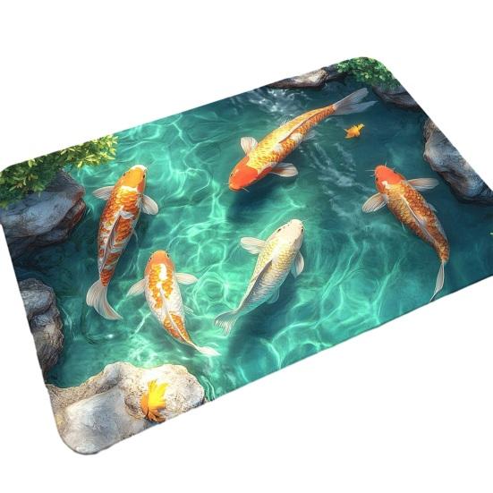 3D Optical Illusion Fish Area Rug Realistic Ground Crack Floor Carpet Non Slip Indoor Doormat for Living Room Bedroom Entryway Bath