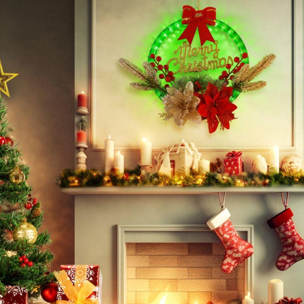 Glowing Christmas Wreath Timer Function LED Christmas Decorations Artificial Wreaths  Outdoor