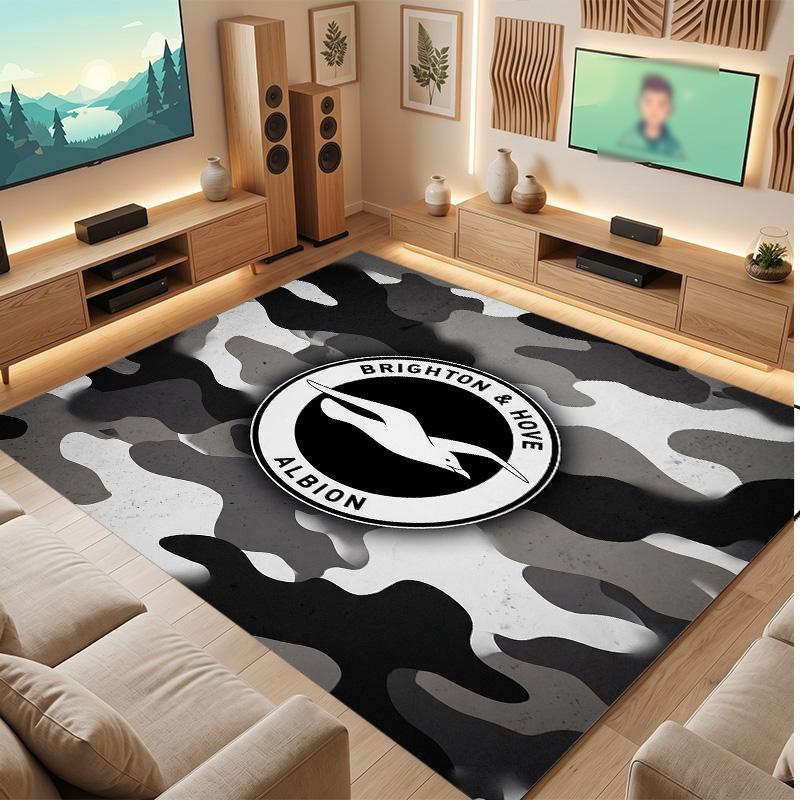 Brighton & Hove Albion Football Print Crystal Velvet Rug, Comfortable Water Absorbent Non Slip Indoor Floor Carpet
