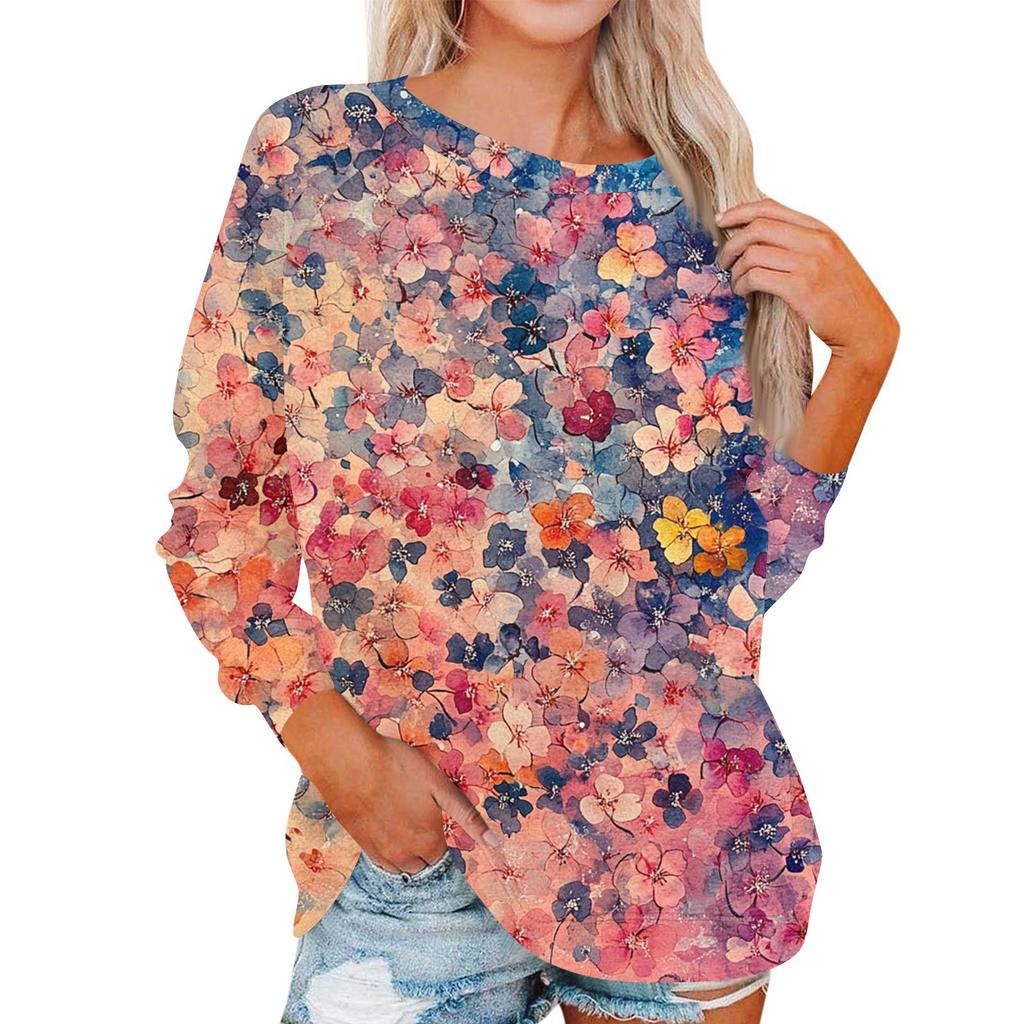 Damen Modisches Rundhals Schulter Langarm Bedrucktes Lässiges Pullover-Oberteil