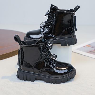 Girls Patent Leather Martin Boots Autumn Winter Short Boots Zipper Baby Princess Boots
