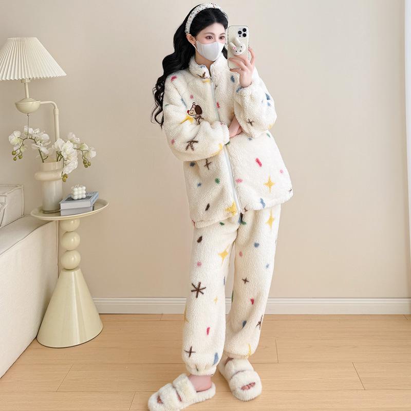 

Women s Plus Velvet Maternity Pajamas - Warm Coral Fleece for Autumn/Winter, Fashionable for Home or Outdoors 2XL