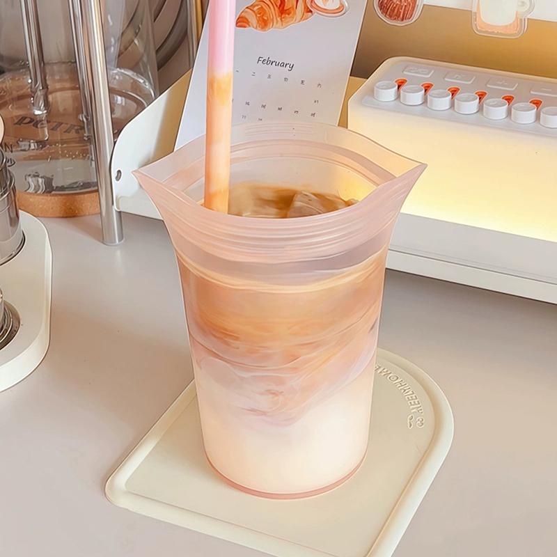 Portable Silicone Reusable Coffee And Milk Tea Cup Has Good Sealing Performance Clear Multi-Use Food Storage Bags