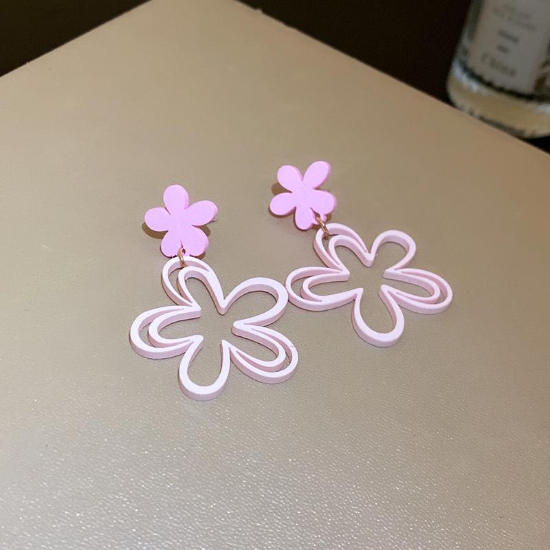 

Срібні сережки з діамантами та рожевими квітами - Ніжний солодкий дизайн у стилі Морі для жінок