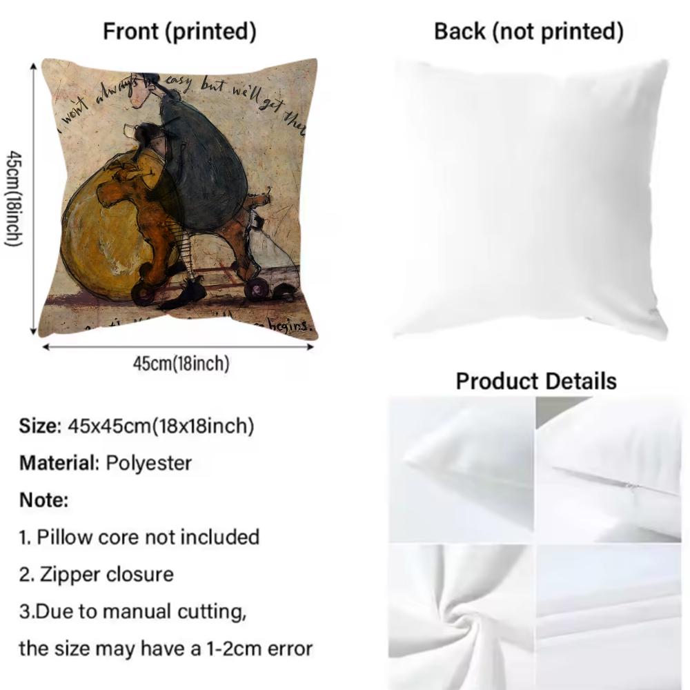 Painting S-Sam Toft Art Pillow Case Anti-Dustmite Pillowcase Invisible Zipper Silky Short Plush Sofa Cushion Cover