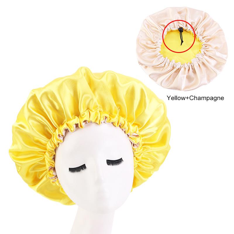 Women Satin Solid Sleeping Hat Night Sleep Cap for Women Shower Caps Waterproof Solid Sleeping Hair Bonnets Adjustable Cap