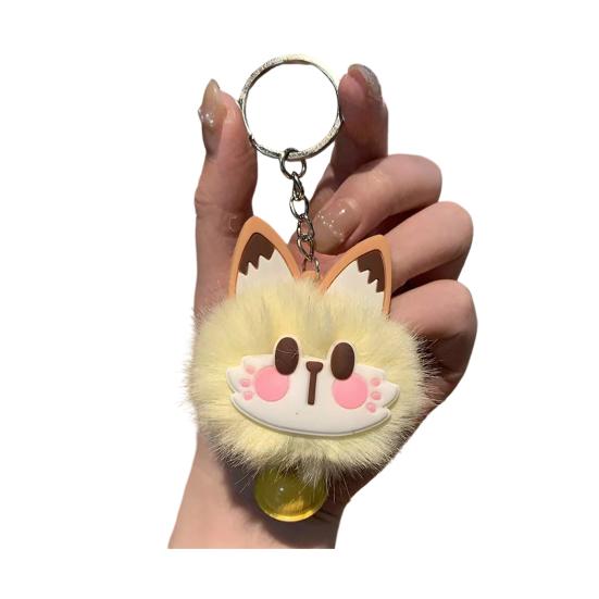 Sleutelhanger Hanger met Bel Bont Vos Gezicht Roze Pootafdrukken Zacht Pluche Sleutelhanger Tassen Rugzakken Decoratieve Accessoires