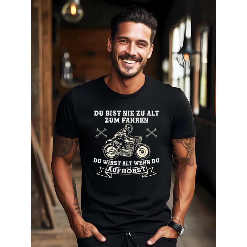 You're Never Too Old To Ride Grandpa Retired Motorcycle T-Shirt Funny Men's Game T-Shirt, Black Summer Cotton Casual Short Sleeve Tee for Men