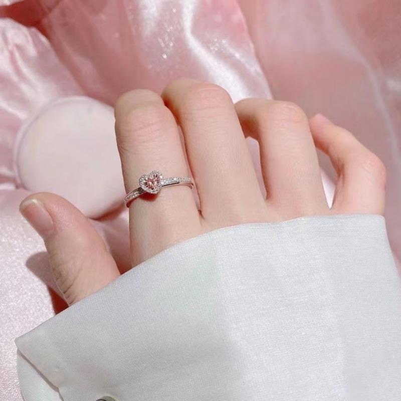 Copper Ring Luxury Shining Zircon Pink Heart For Women Cassic Wedding Engagement Wedding Bands Fine Jewelry Gift