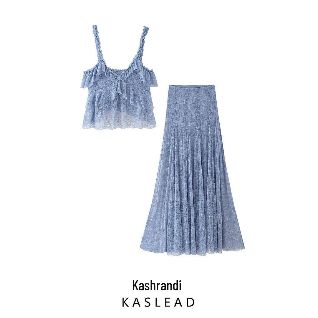 

Spring 2025 Women s Lace Layered Top & Skirt Set - European & American Style XS