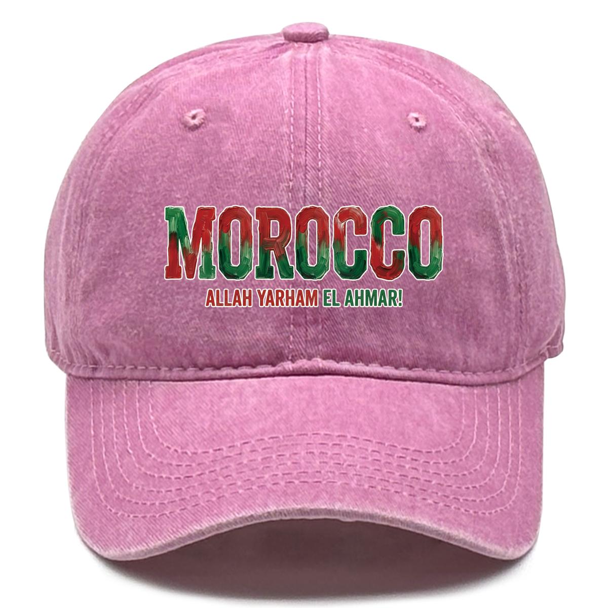 

Baseball Cap With MOROCCO ALLAH YARHAM EL AHMAR Flag Printed , Adjustable Sun Hat Headwear Unisex Trendy Casual Dad Hat as the picture розовый