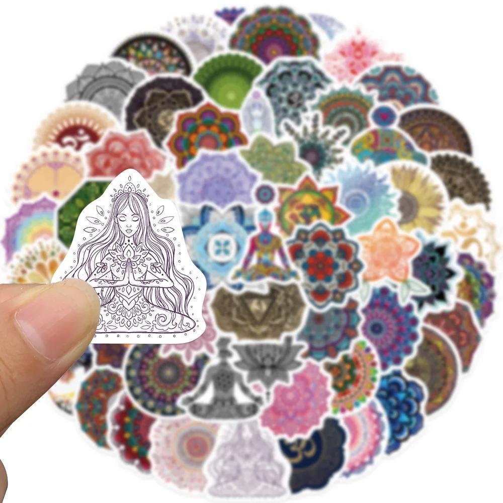 60Pcs Mandala Flowers Yoga Cartoon Graffiti Stickers Decals Decoration Diy Skateboard Notebook Phone Laptop Cute Sticker