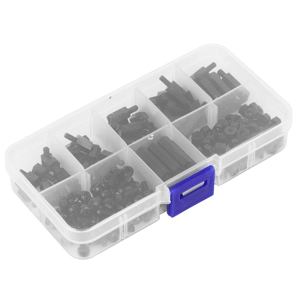 180pcs Box M3 Nylon Screw Nut Male Female Standoff Combination Assortment Kit(Black )