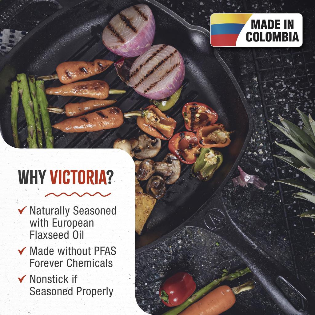 Victoria Gietijzeren Grill Lange Bakplaat Lijnzaadolie Gekruide Pan, Vierkant, Handvat, Pan,