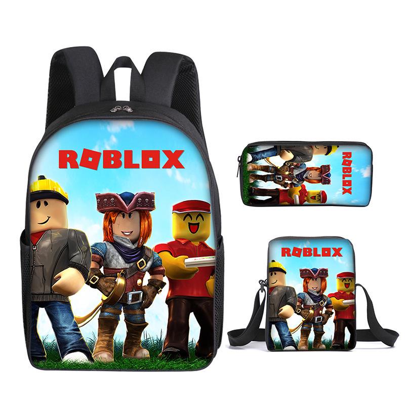 Roblox Retro Cartoon Backpack Set - Trendy 3-Piece Schoolbag for Kids