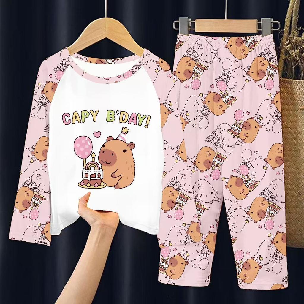 Kids Pajamas Boys Girls Cartoon Print Comfortable Air Conditioner Loungewear Set