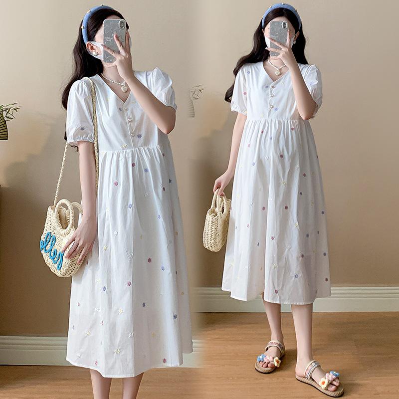 Summer 2026 Plus Size Embroidered Maternity Dress Extra Large