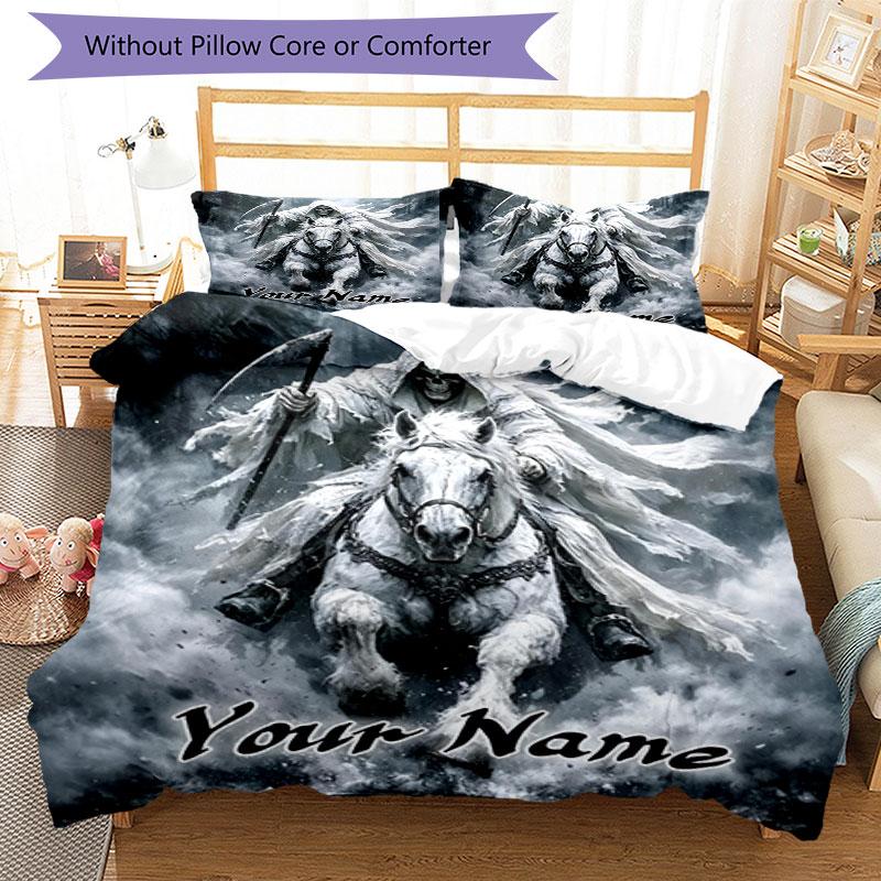 3pcs Custom Name Ghost Rider Mist Bedding Set Printed Bedding Set Duvet Cover Closure Includes 1 Duvet Cover & 2 Pillowcases Bedroom Decor