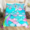 Erosebridal Mermaid Tail Comforter Cover,Kids Fish Scales Duvet Cover Twin,Girly Shell Starfish Bedding Set Ocean Life Sea Animal Bed Sets P