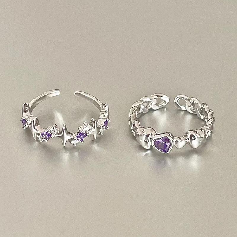Vintage Irregular Cross Star Open Ring for Women Men Punk Gothic Sliver Color Adjustable Couple Rings Y2K Egirl Zircon Gift