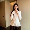 High-End Korean Style Lace Trim Ruffle Hem Top