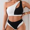 2025 Colorblock One-Shoulder Split Swimsuit - Women's Sexy Beach Bikini Hot Spring Swimwear