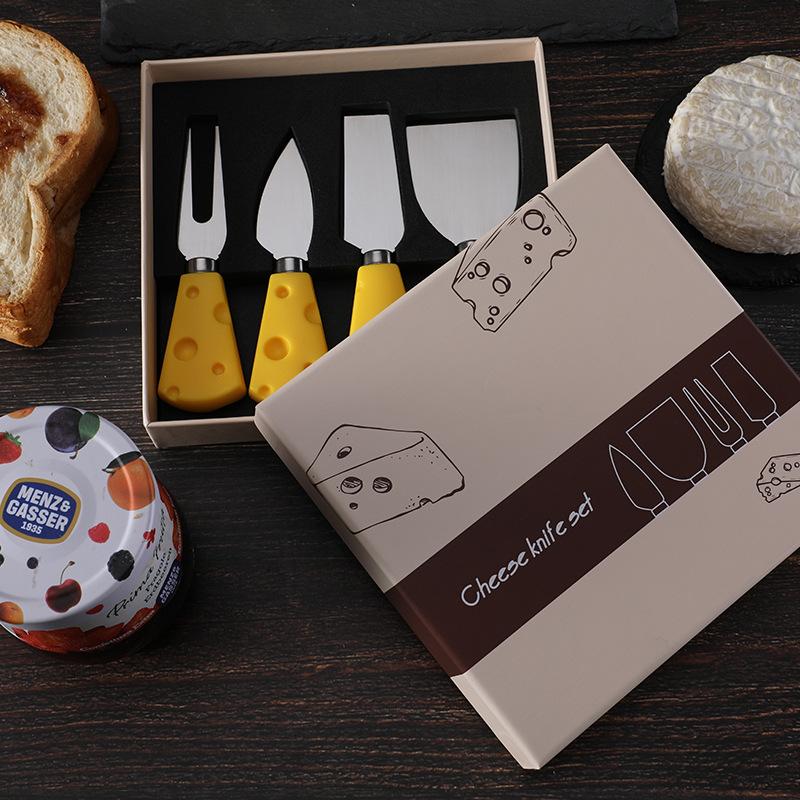 Stainless Steel Cheese Knife 4-piece Gift Box Set Western Tableware Knife and Fork Kitchen Tool and Cutlery Set Gift Giving