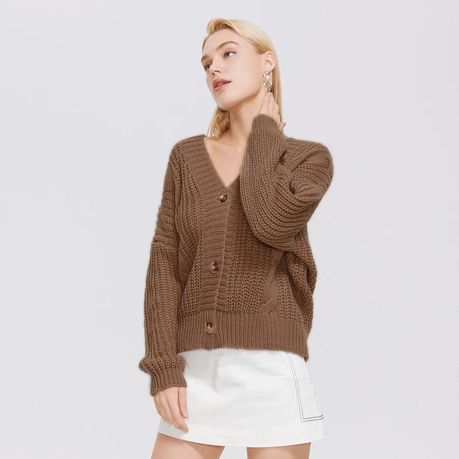2025 Women's Solid Color Knit Cardigan - European & American Style Winter Sweater