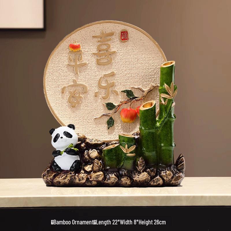 Bamboo Panda Decorative Ornament for Living Room, Office, or Entryway
