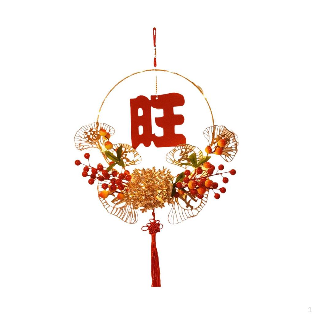 Chinese Year Wreath Luminous Lunar Light Decor, DIY Ornament Artificial Floral
