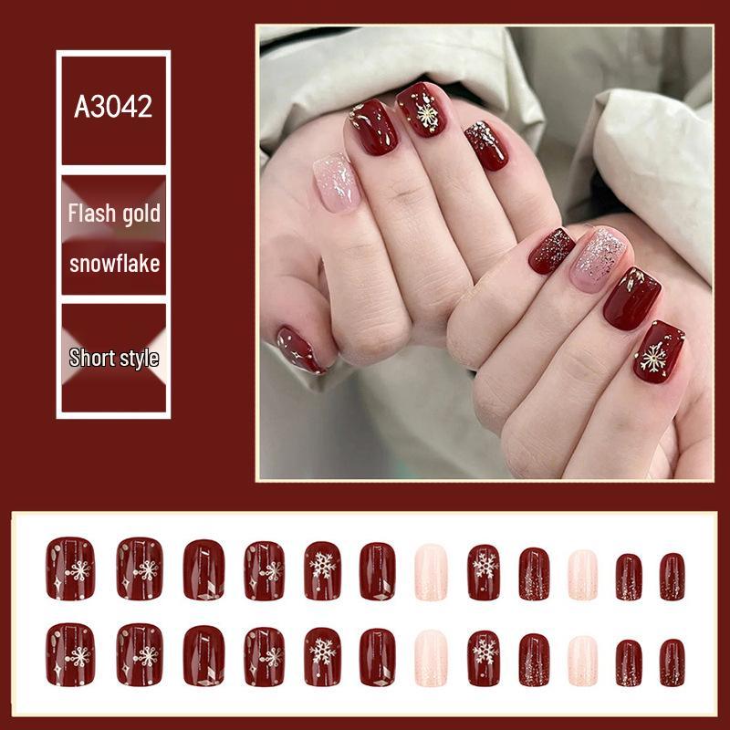 

Красные блестящие типсы для ногтей в виде снежинок: Короткие, универсальные, отбеливающие патчи для осени/зимы и Нового года - Накладные ногти одного размера