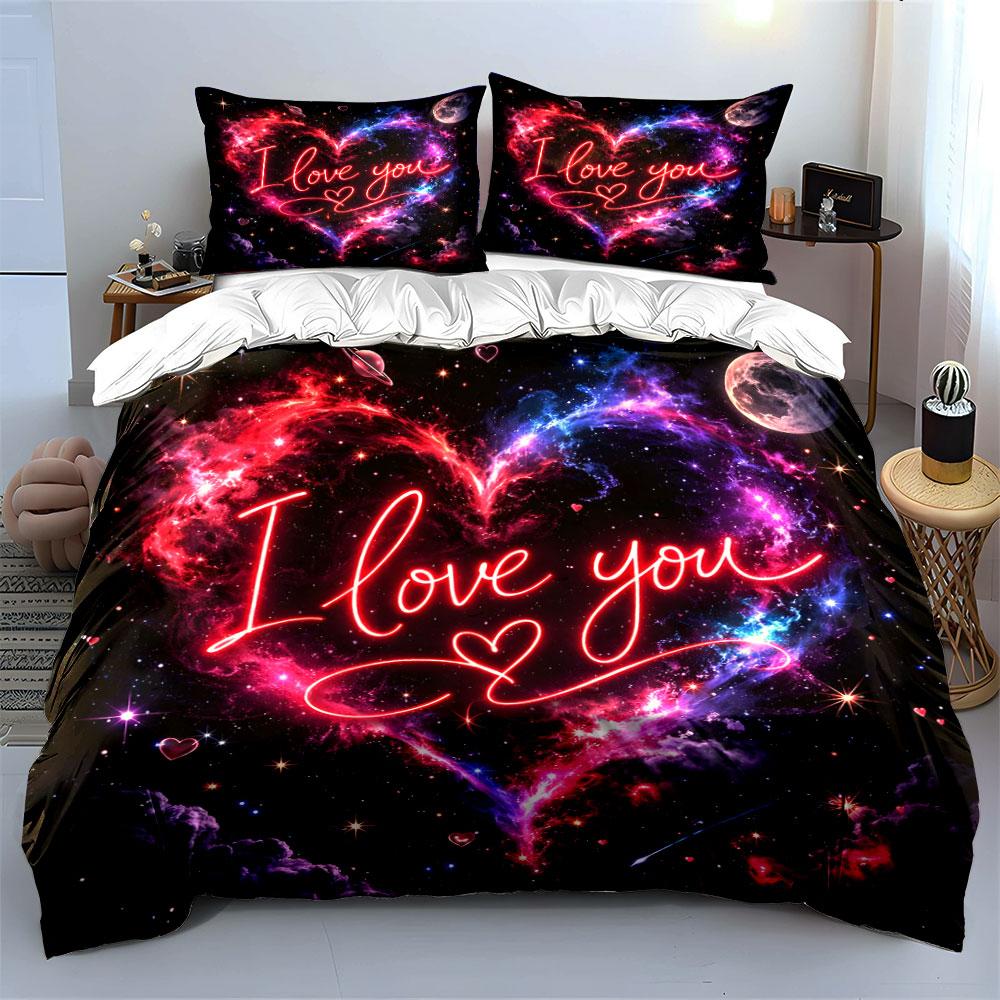 Dreamy And Dazzling Cosmic Heart Theme Print Soft Comfortable Duvet Cover Bedding Set Included 1*Duvet Cover 2*Pillowcases