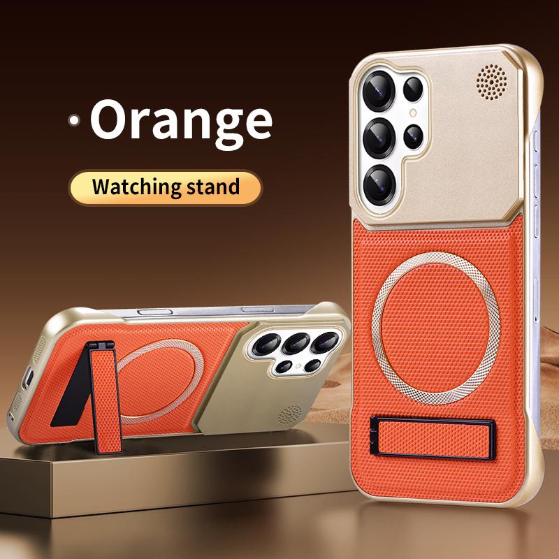 KEYSION Luxury Magnetic PU Leather Aromatherapy Phone Case for Samsung Galaxy S22 S23 Ultra Kickstand Borderless Back Cover